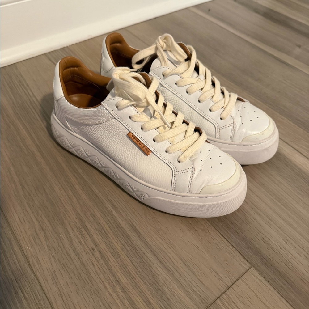 Tory Burch White Leather Athletic Shoes